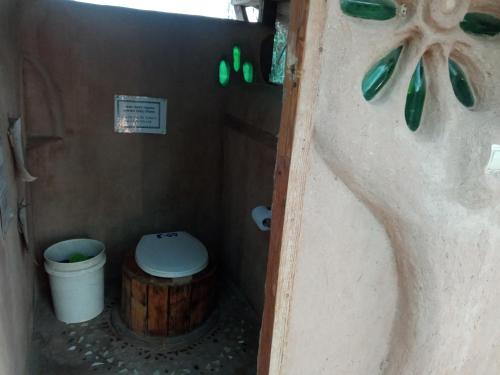 Kibbutz Lotan Eco-Campus的一间带卫生间和垃圾桶的小浴室