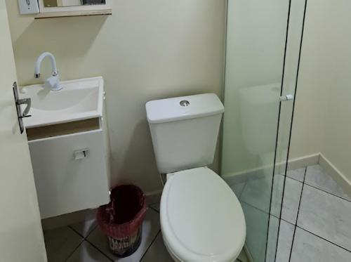 沙佩科Loft Confortável no Centro的一间带卫生间和水槽的浴室