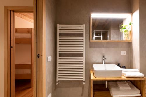坎波多尔奇诺Foresteria Spluga的一间带水槽和镜子的浴室
