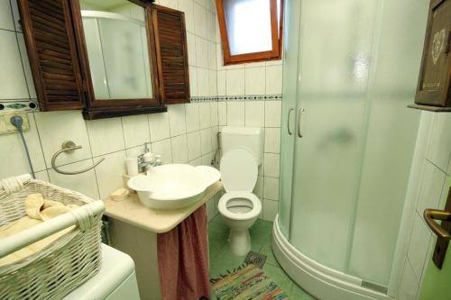 拉茨斯切Seaside holiday house Racisce, Korcula - 9163的浴室配有卫生间、盥洗盆和淋浴。