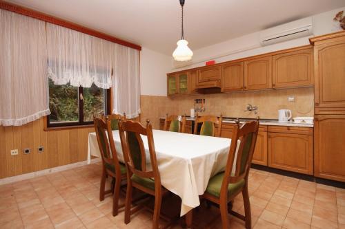 普利兹巴Apartments by the sea Prizba, Korcula - 9227的厨房配有桌椅和桌子。