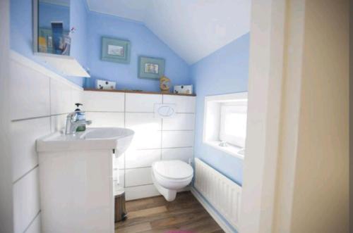 吕克瑟勒,,Björklunda" cozy apartment in swedish lapland的浴室配有白色卫生间和盥洗盆。