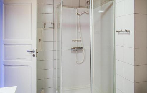VågsliStunning Apartment In Vgslid With Wifi的浴室里设有玻璃门淋浴