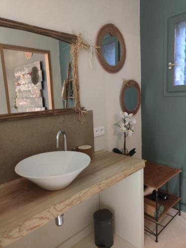 莫尔斯chambre d'hôtes Et Puis Voilà!的一个带白色碗水槽的柜台浴室