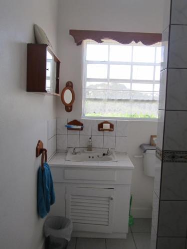 格罗斯岛Delightful 4bed modern villa with WiFI的一间带水槽和窗户的浴室