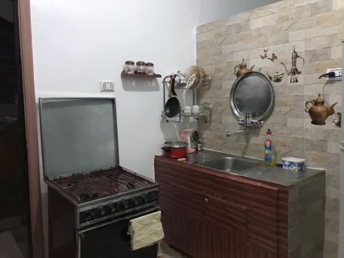 开罗Studio Farida Pyramids View的小厨房配有炉灶和水槽