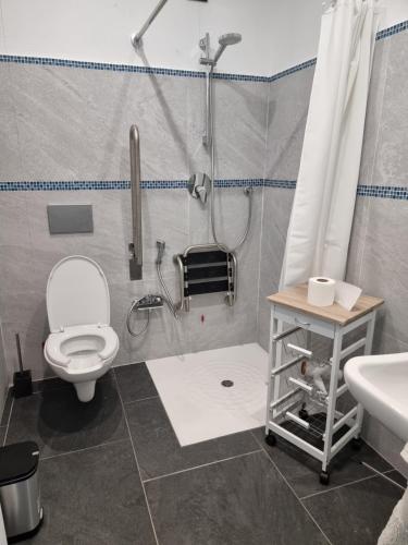 阿斯蒂Ca' San Michele的带淋浴、卫生间和盥洗盆的浴室