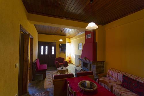 埃拉蒂特里卡隆Giataki的客厅配有沙发、椅子和壁炉
