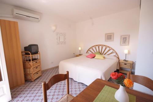卡波利韦里Residence Villa Morcone的一间卧室配有一张床、一张桌子和一台电视