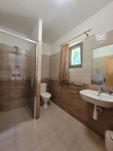 比托福泰萨如小屋酒店的带淋浴、盥洗盆和卫生间的浴室