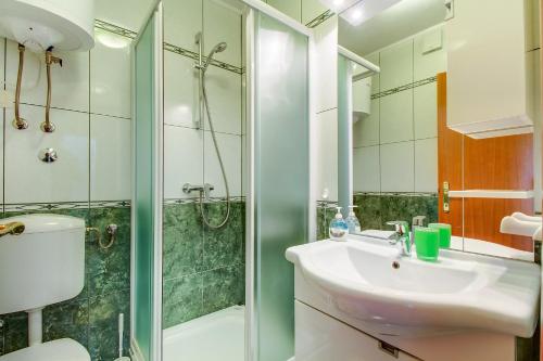 内里吉恩Apartments and rooms by the sea Nerezine, Losinj - 11815的一间带水槽、淋浴和卫生间的浴室