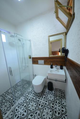 FındıklıVice's Konağı的浴室配有卫生间、盥洗盆和淋浴。