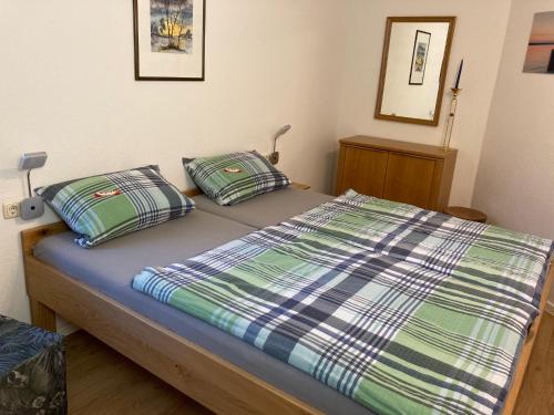 巴特欣德朗Ferienwohnung Allgäublick Regina的卧室内的一张带两个枕头的床