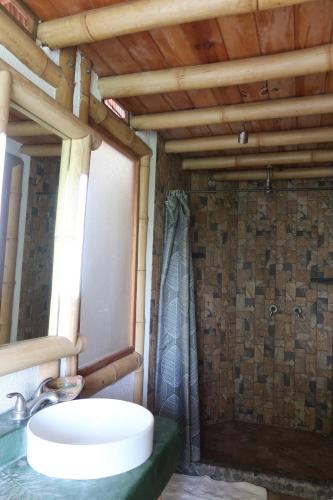 TzununáBambu Guest House的一间带水槽和淋浴的浴室