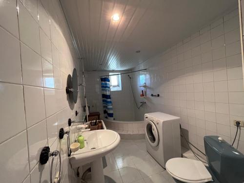 叶海格纳佐尔Apricot Tree B&B的一间带水槽、卫生间和淋浴的浴室