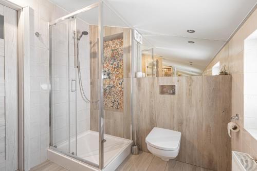 什切尔克Pod Wodospadem的带淋浴和卫生间的浴室