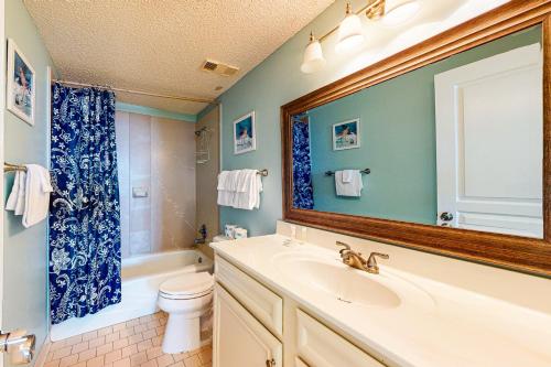奥兰治比奇Silver Beach 205的一间带水槽、卫生间和镜子的浴室