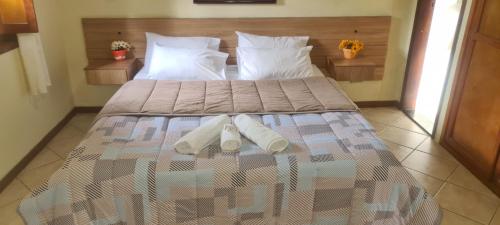 新弗里堡Hotel Shangrila Nova Friburgo的一张床上有两个枕头的房间