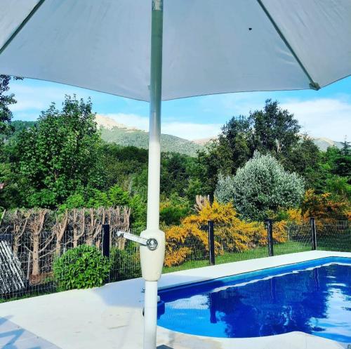 拉安戈斯图拉镇Cabañas La Pampita的山地游泳池上的遮阳伞
