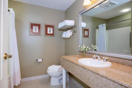 巴港巴尔港大酒店的一间带水槽、卫生间和镜子的浴室