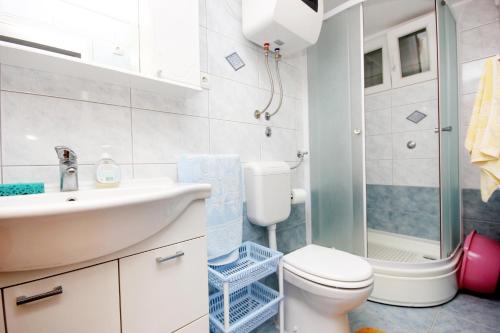 普利兹巴Apartments by the sea Grscica, Korcula - 169的一间带水槽、卫生间和淋浴的浴室