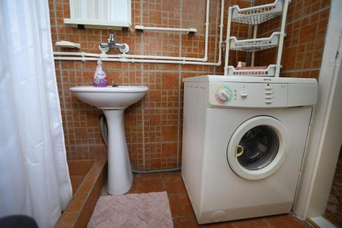 沙巴茨Apartman Biljana的一间带洗衣机和水槽的浴室
