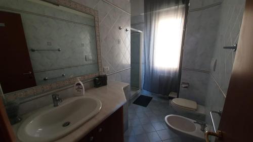 比萨Nirvana House Pisa的一间带水槽、镜子和卫生间的浴室