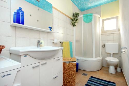 布拉托Apartments by the sea Prigradica, Korcula - 544的一间带水槽、卫生间和淋浴的浴室