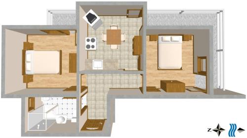 杜埃Apartment Duce 945b的一个小房子的平面图