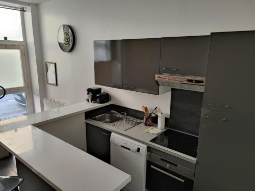 勒阿弗尔Le Havre, 1 chambre , appartement Sympa en centre ville的厨房配有水槽和台面