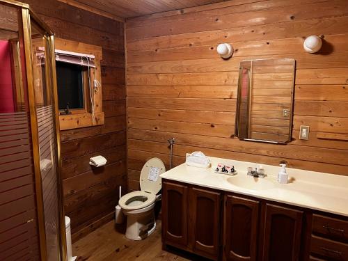 太宰府市帳 -TOBARI-的一间带水槽、卫生间和镜子的浴室