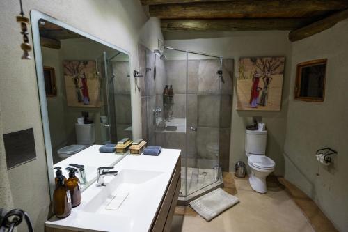 KhorixasMowani Mountain Camp的带淋浴、盥洗盆和卫生间的浴室