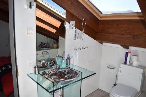 LenzBeal Lia Haus C 474 Bh Whg 8的一间带玻璃水槽和卫生间的浴室