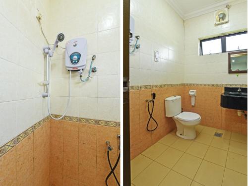 瓜拉丁加奴Super OYO Capital O 90434 Marmoris House的浴室设有卫生间和淋浴,两幅图片