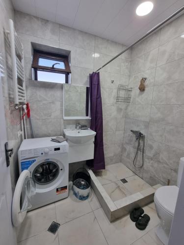 博尔若米Borjomi Plato house的一间带洗衣机和水槽的浴室