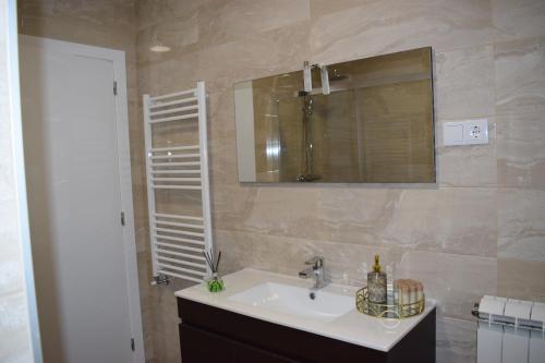 阿尔库什迪瓦尔德维什Giesteira's House的一间带水槽和镜子的浴室