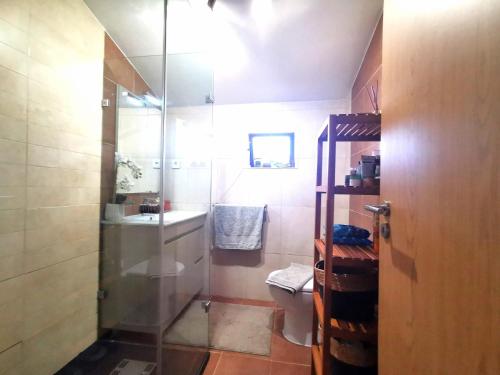 西尔韦斯Silves Country Room的带淋浴、卫生间和盥洗盆的浴室