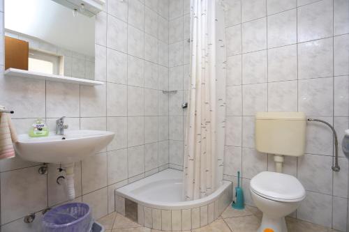 泰斯Apartment Stanici 2818d的浴室配有卫生间、盥洗盆和淋浴。