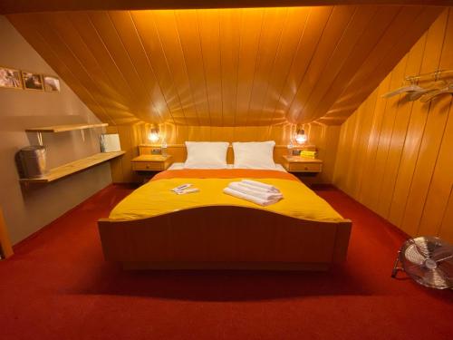 布雷根茨Honolulu Hotel的一间小房间的卧室,配有一张床铺