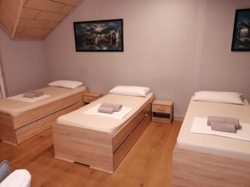 AltenstadtApartment-Design的铺有木地板的客房内的三张床