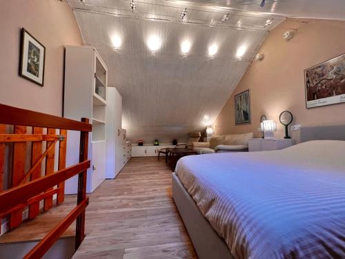 利莫内皮埃蒙特La Baita Limone Riserva Bianca Ski-in Ski-out Seggiovia Morel 1的一间卧室设有一张床和一间客厅。