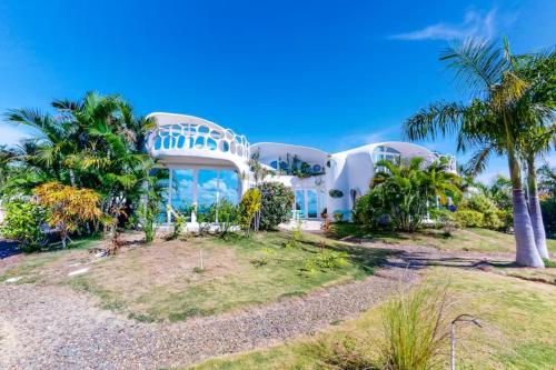 珀拉什奇亚Alterhome Swan villas with swimming pool and ocean views的棕榈树山丘上的度假屋