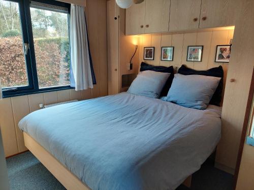沃尔夫海泽Chalet Bosrust的一间卧室配有一张带蓝色枕头的大床