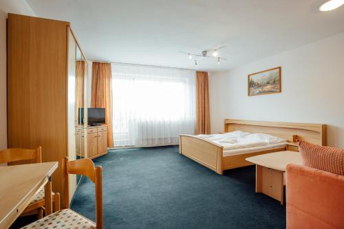 斯祖贝莱克Penzión Antares的一间酒店客房,配有一张床和一台电视