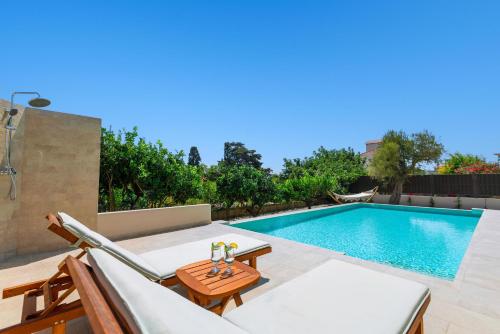 阿斯格罗Cypress View Boutique Villa的一个带游泳池和别墅的后院