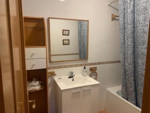 拉·格兰哈·圣·伊尔德Casa del Plantel的浴室配有盥洗盆、镜子和浴缸