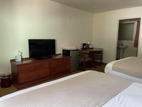 Carson卡森温泉度假Spa酒店的一间卧室配有一张床,梳妆台上配有电视