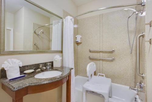 弗吉尼亚海滩Candlewood Suites Virginia Beach Town Center, an IHG Hotel的一间带水槽、卫生间和淋浴的浴室