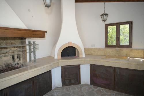 AsprókambosAnaMar Eternity House的厨房配有台面和壁炉