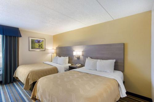 奥尔巴尼市中心品质酒店的酒店客房设有两张床和窗户。